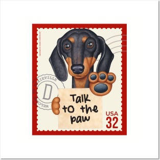 Funny cute dachshund doxie with talk to the paw sign Posters and Art
